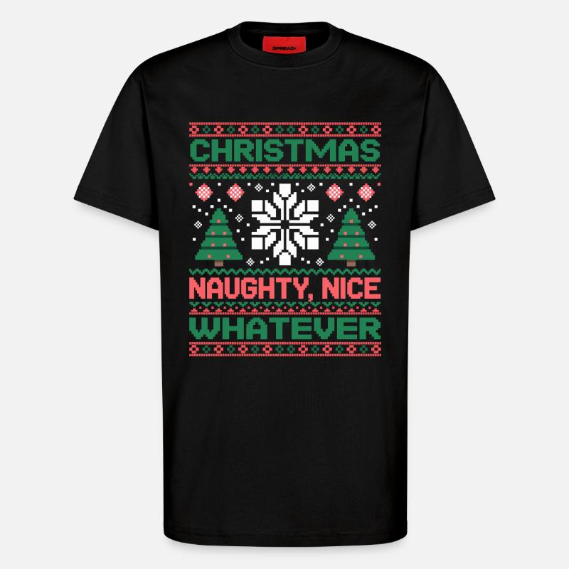 Weihnachts Pixel Sweat Naughty Nice Whatever - T-Shirt - made by SPREAD - SOLID BLACK