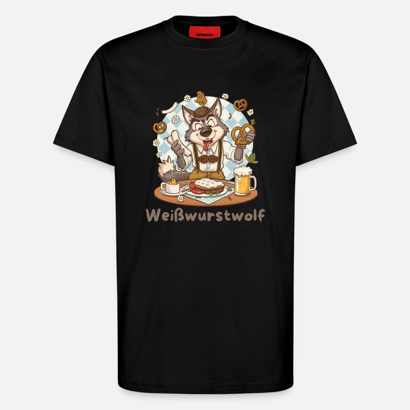 Weißwurstwolf Kochheld Bavarian - T-Shirt - made by SPREAD - SOLID BLACK