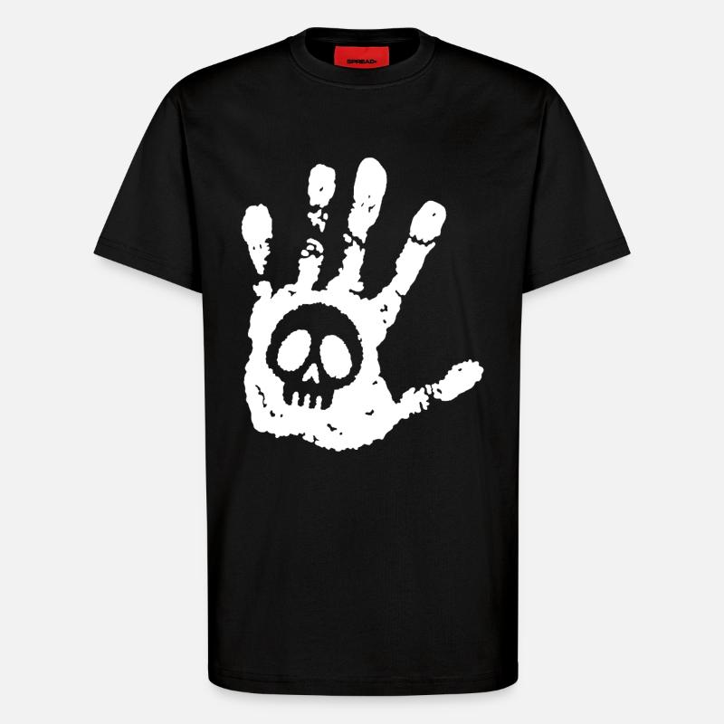 Crâne et empreinte blanche - T-shirt bio décontracté fabriqué en UE - SOLID BLACK