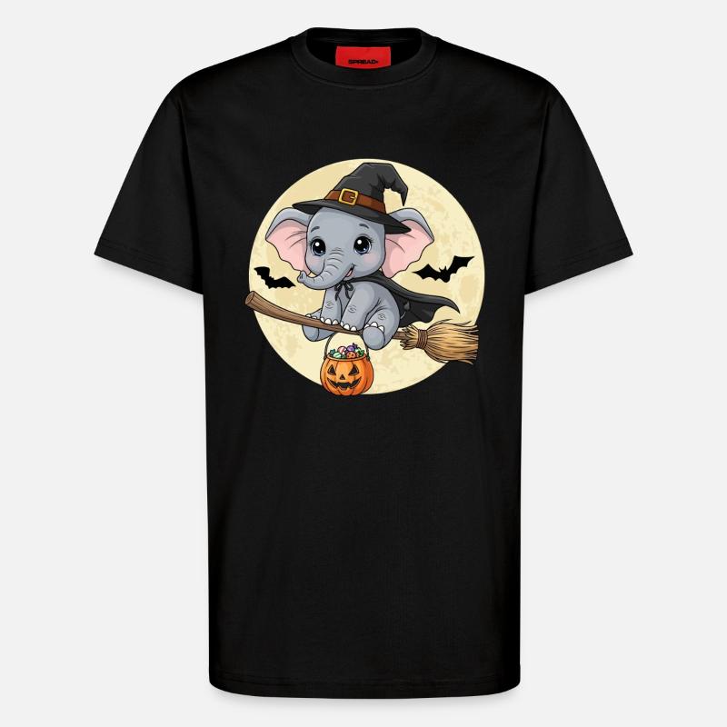 Mignon éléphant sorcière Halloween - T-shirt bio décontracté fabriqué en UE - SOLID BLACK