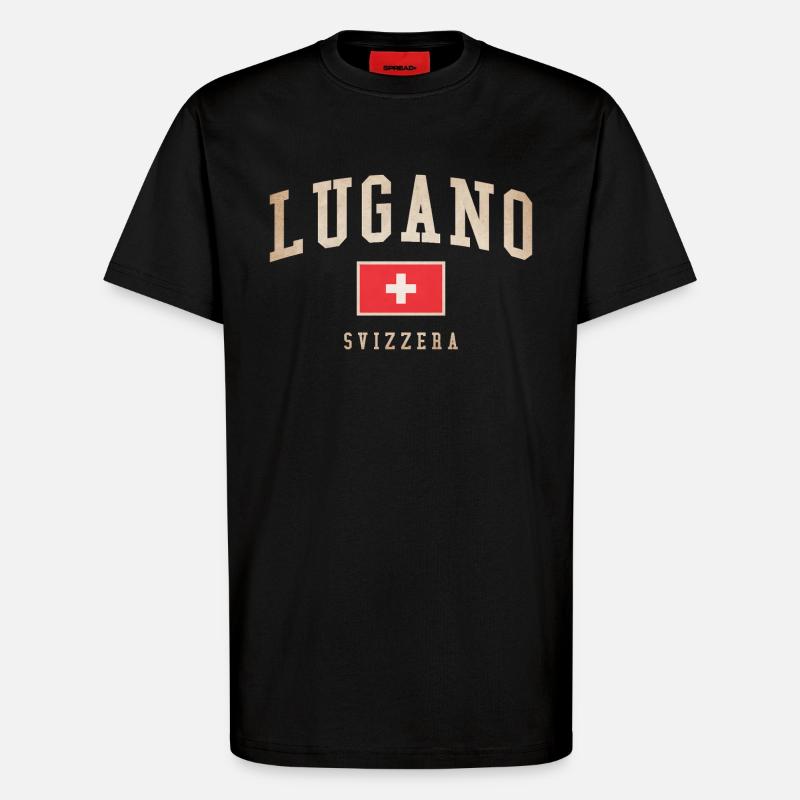 Emblème du drapeau suisse de Lugano - T-shirt bio décontracté fabriqué en UE - SOLID BLACK