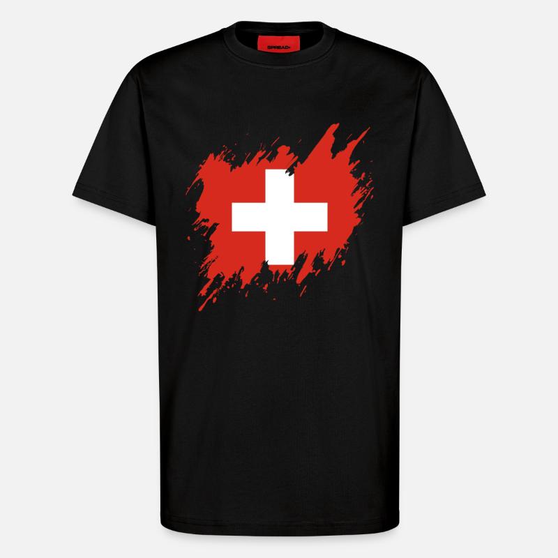 Drapeau de la Suisse, style déchiré - T-shirt bio décontracté fabriqué en UE - SOLID BLACK