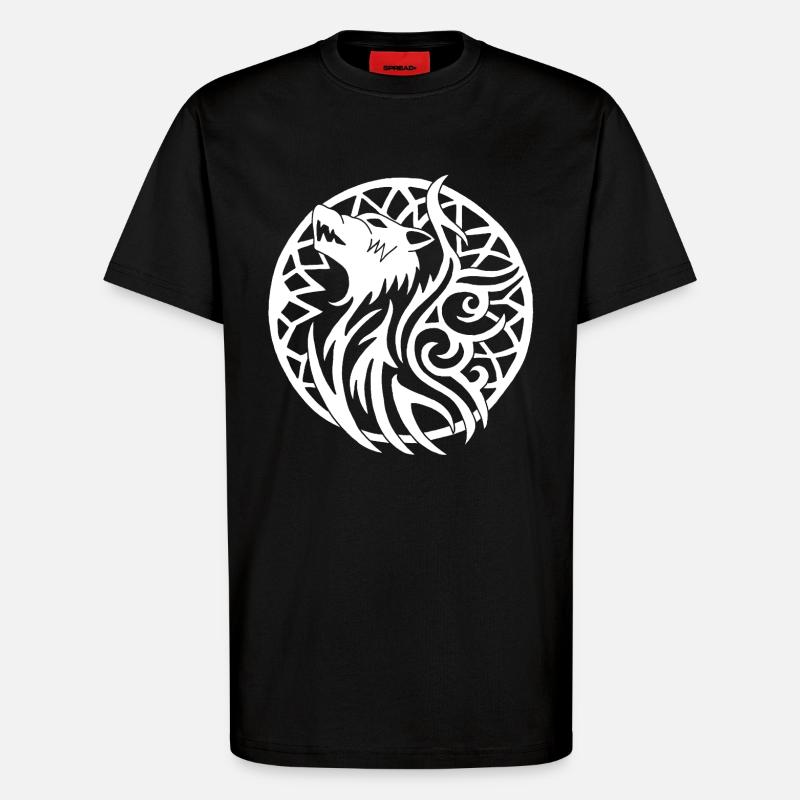 Weißer Wikingerwolf und Glücksbringer - T-Shirt - made by SPREAD - SOLID BLACK