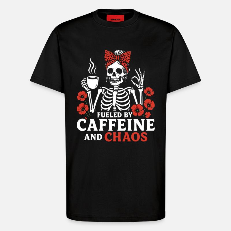 Mutter Koffein Mutter Skelett Kaffee - T-Shirt - made by SPREAD - SOLID BLACK