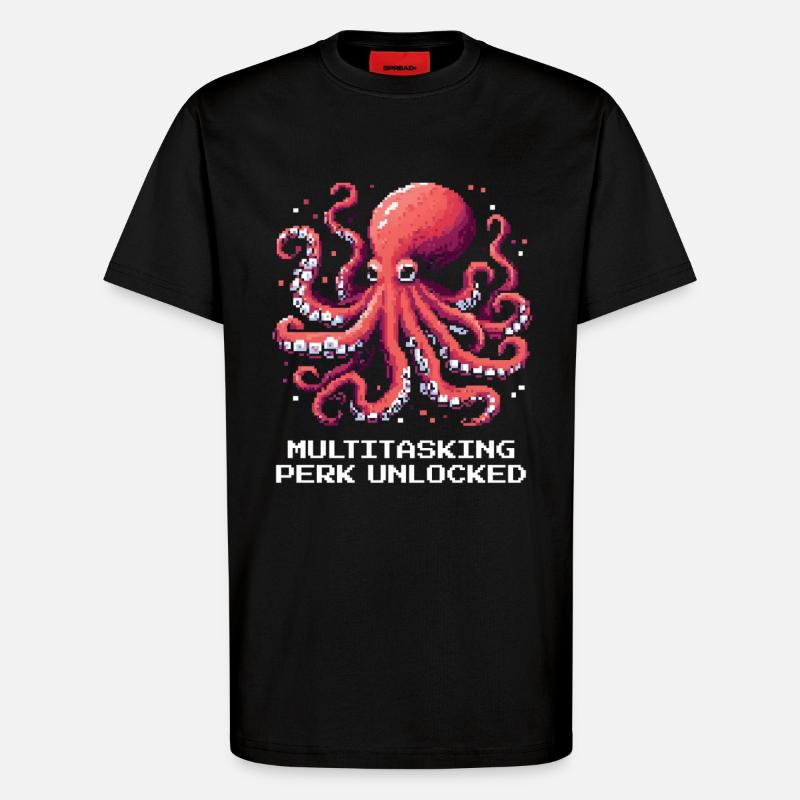 Capacité multitâche débloquée | Pieuvre - T-shirt bio décontracté fabriqué en UE - SOLID BLACK
