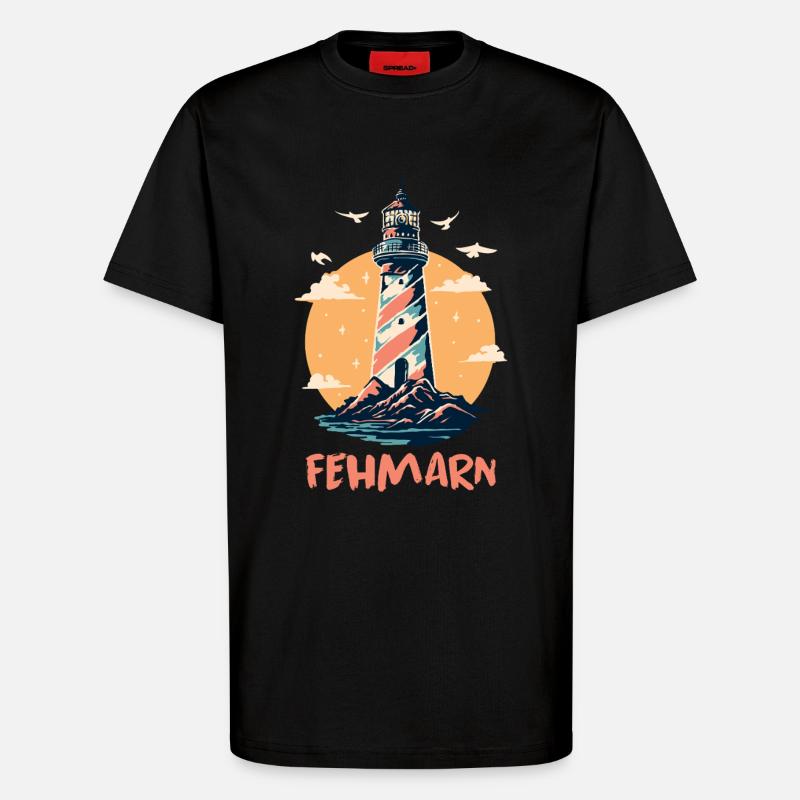 Baltic Sea Holiday FEHMARN Lighthouse Fun - T-Shirt - made by SPREAD - SOLID BLACK