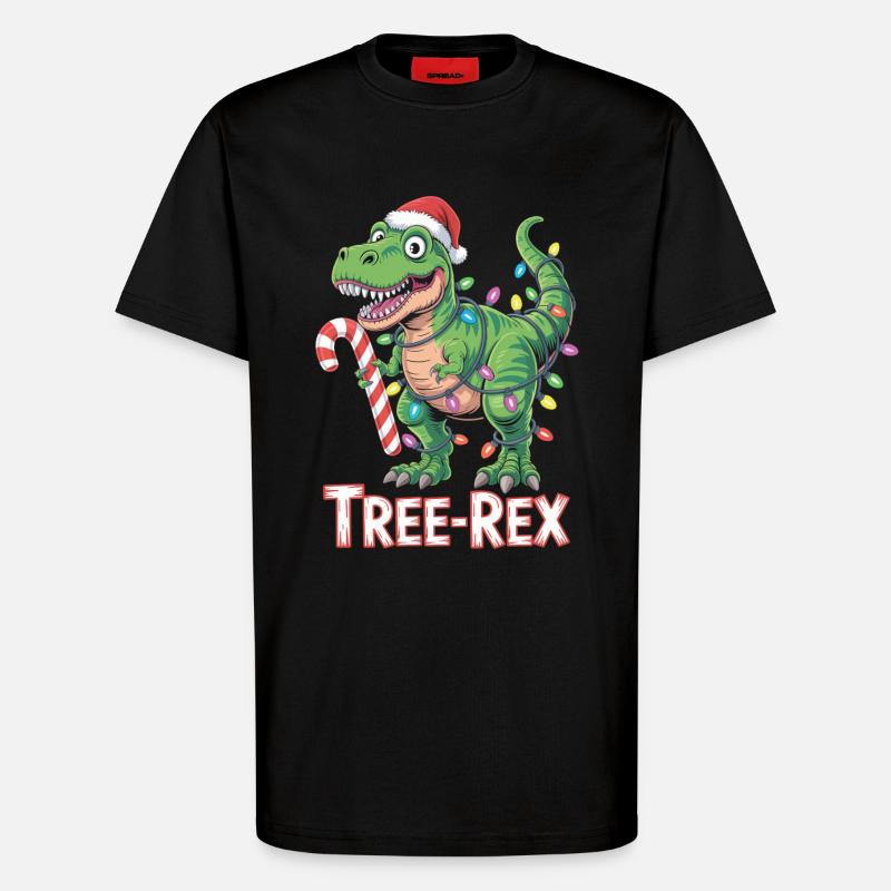 Tree-Rex – T-Rex mit Zuckerstange & Lichtern - T-Shirt - made by SPREAD - SOLID BLACK
