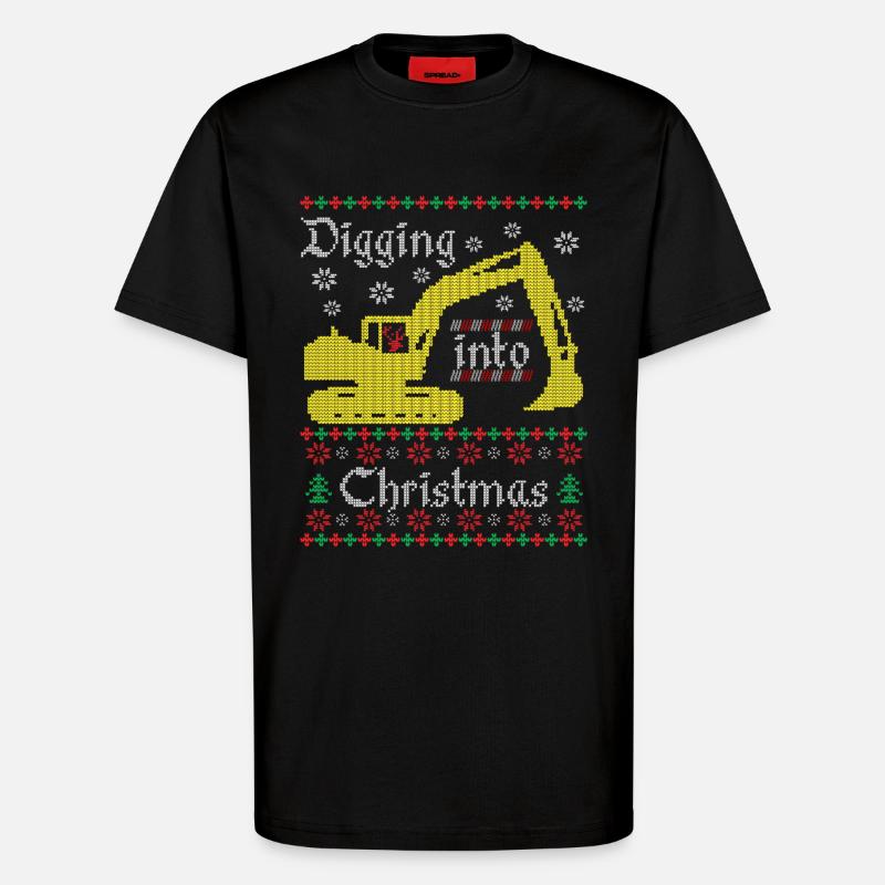 Digging into Ugly Christmas Bagger Bauarbeiter - T-Shirt - made by SPREAD - SOLID BLACK