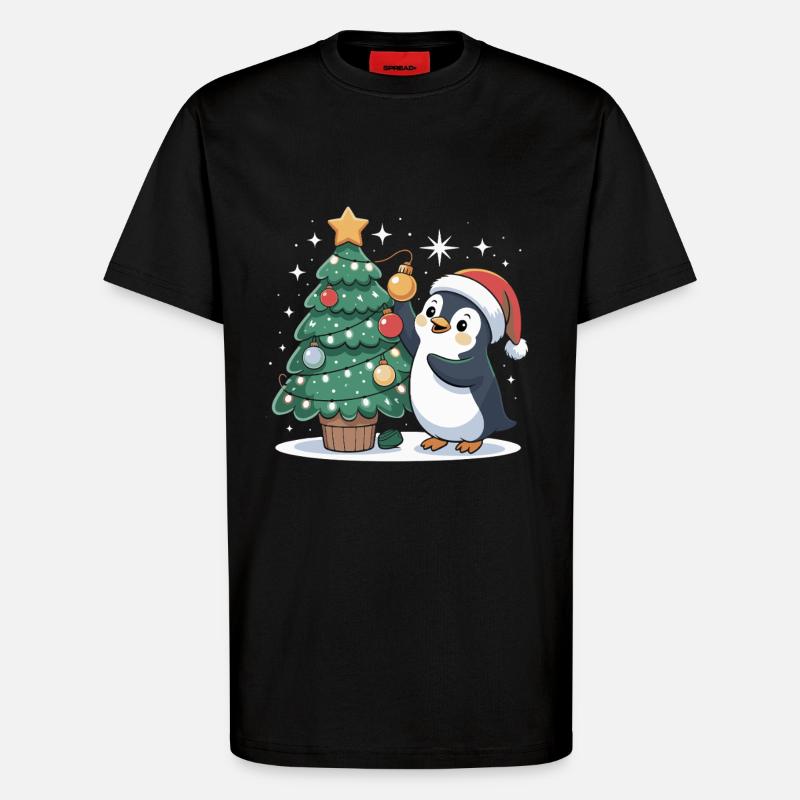 Pinguin schmückt Weihnachtsbaum - T-Shirt - made by SPREAD - SOLID BLACK