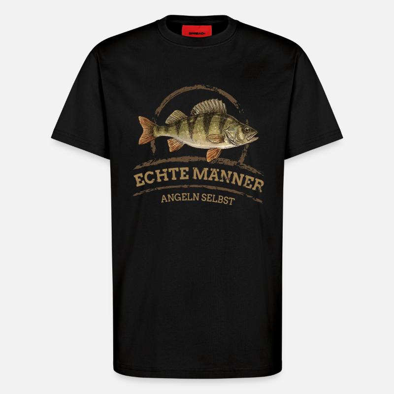 Echte Männer – Angeln Selbst -Barsch - T-Shirt - made by SPREAD - SOLID BLACK