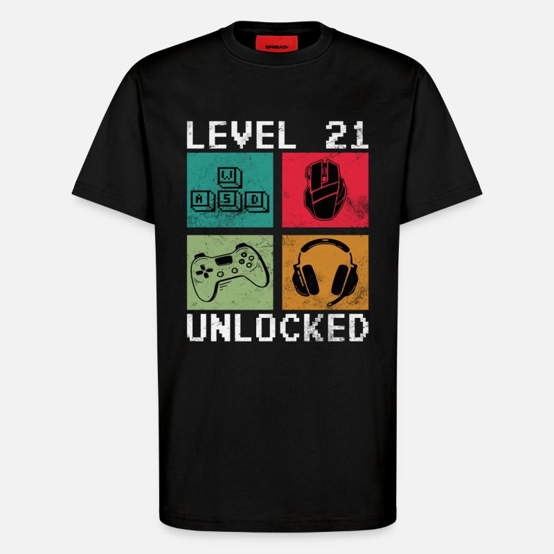 Level 21 Unlock Retro Gaming - T-Shirt - made by SPREAD - SOLID BLACK