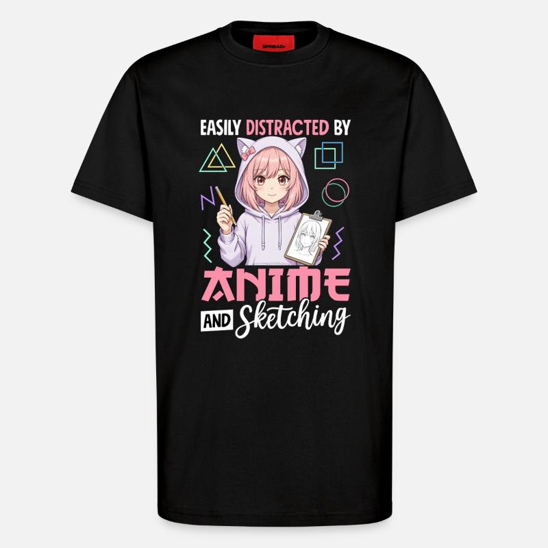 Easily Distracted By Anime And Sketching - T-Shirt - made by SPREAD - SOLID BLACK