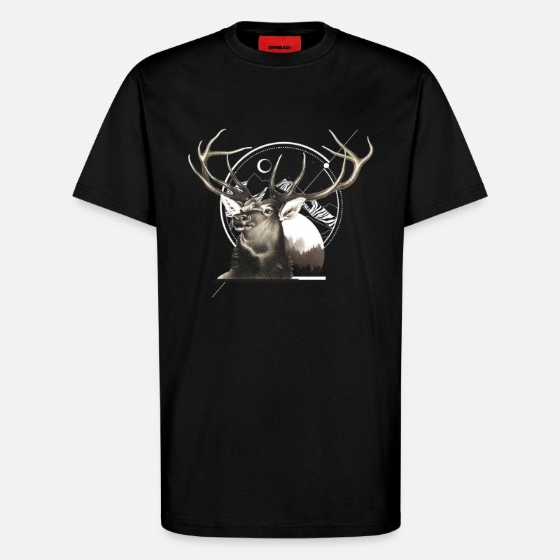Berghirsch-Grafik - T-Shirt - made by SPREAD - SOLID BLACK