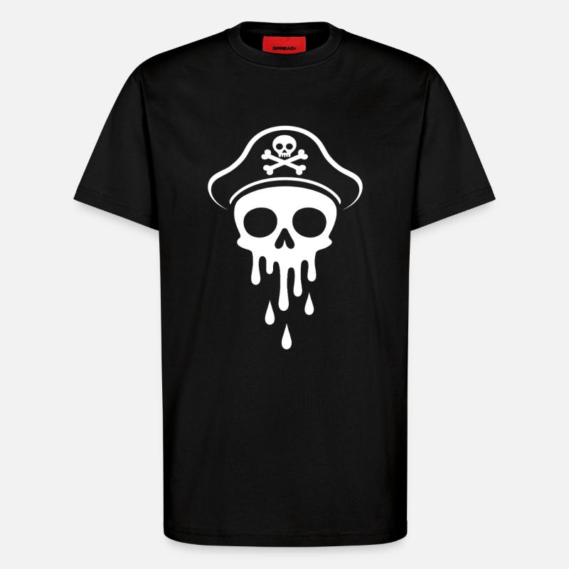 Melting Captain Skull Skull Captain Hat - T-Shirt - made by SPREAD - SOLID BLACK