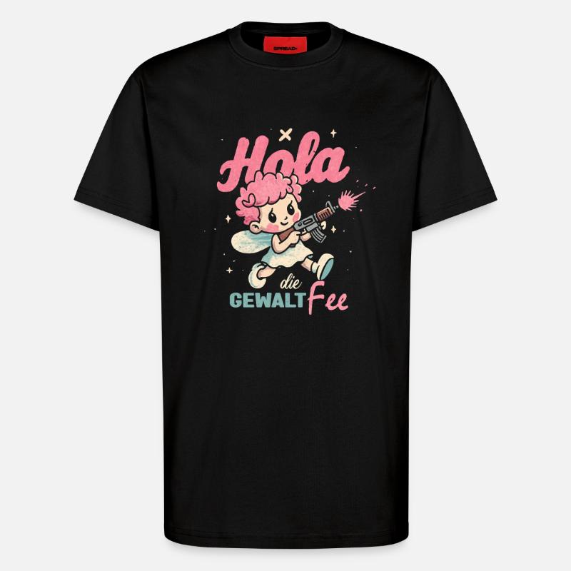 Hallo Gewaltfee - Pinker Engel mit Waffe - T-Shirt - made by SPREAD - SOLID BLACK