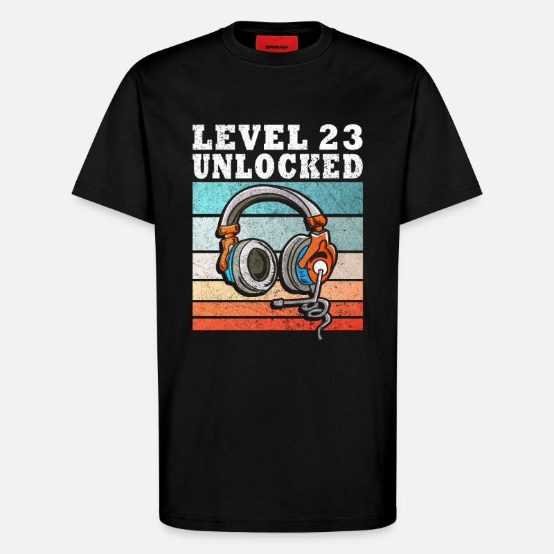 Level 23 Unlocked mit Kopfhörern - T-Shirt - made by SPREAD - SOLID BLACK