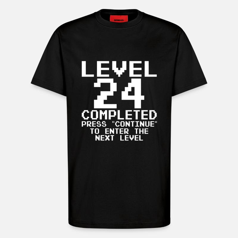 Level 24 Completed – Pixel Retro - T-Shirt - made by SPREAD - SOLID BLACK