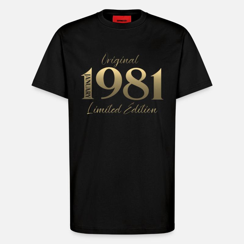 45th Birthday Original January 1981 - T-Shirt - made by SPREAD - SOLID BLACK