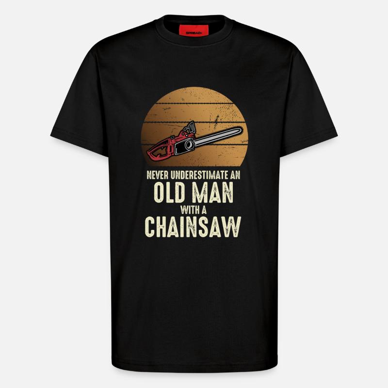 Old man with chainsaw - T-Shirt - made by SPREAD - SOLID BLACK