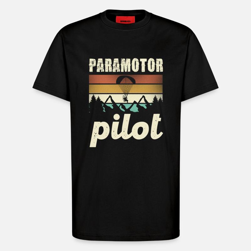 Paramotor Pilot Retro Sunset - T-shirt bio décontracté fabriqué en UE - SOLID BLACK