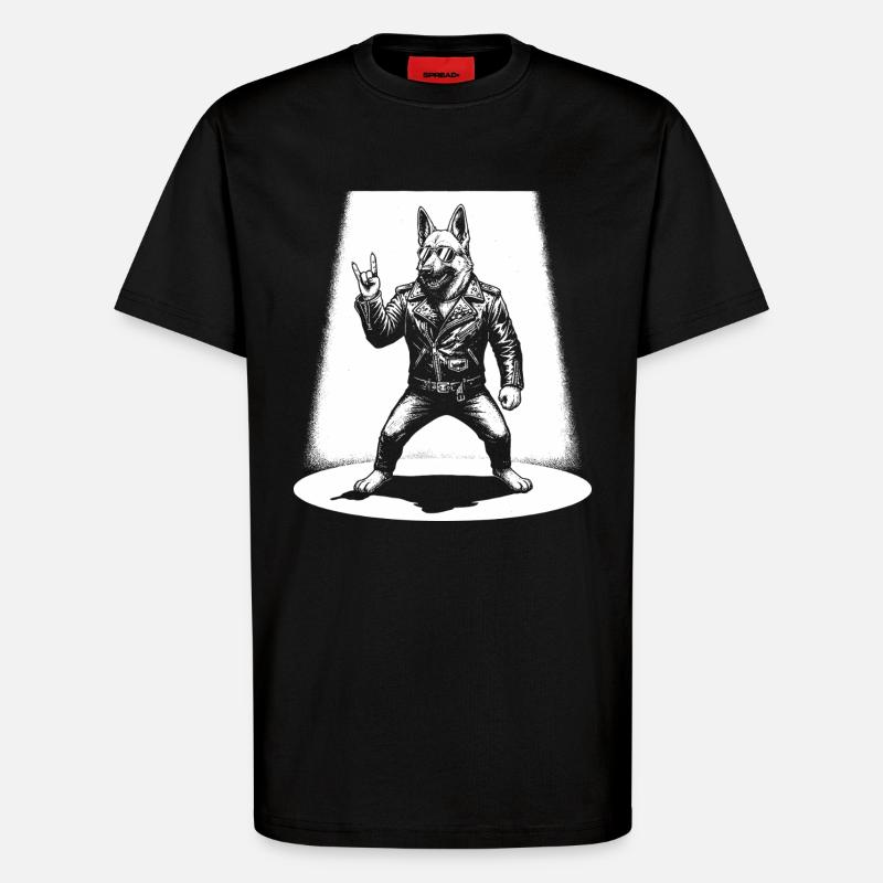 Retro Deutscher Schäferhund Rock Musik Geschenk - T-Shirt - made by SPREAD - SOLID BLACK