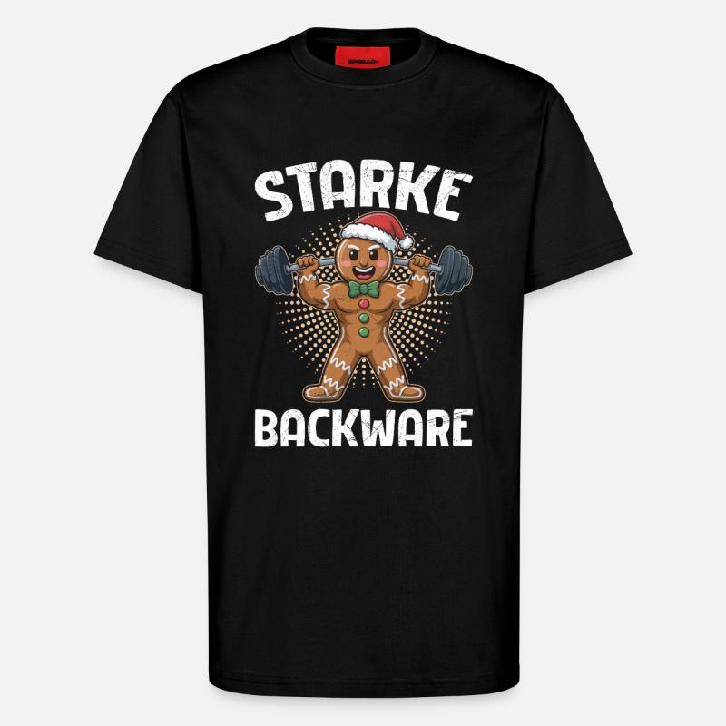 Lebkuchenmann STARKE BACKWARE Lustiges - T-Shirt - made by SPREAD - SOLID BLACK
