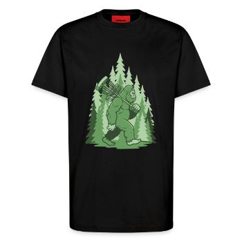 Sasquatch Disc Golf Panier Forêt Frisbee Drôle - T-shirt bio décontracté fabriqué en UE - SOLID BLACK - Devant - Alina (178cm) & Michal (187cm)