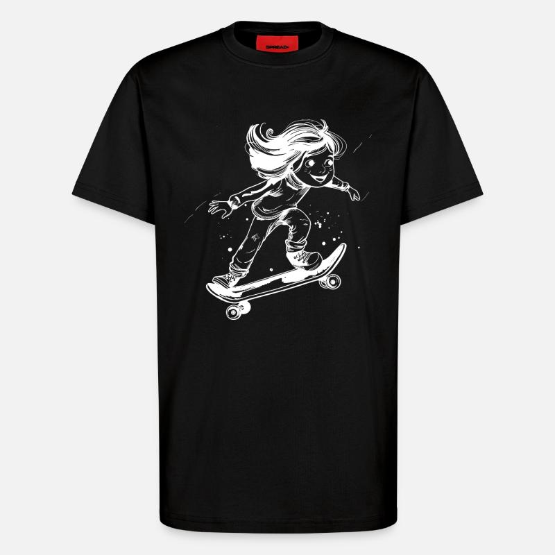 Skateboarding Mädchen Zeichnung - T-Shirt - made by SPREAD - SOLID BLACK