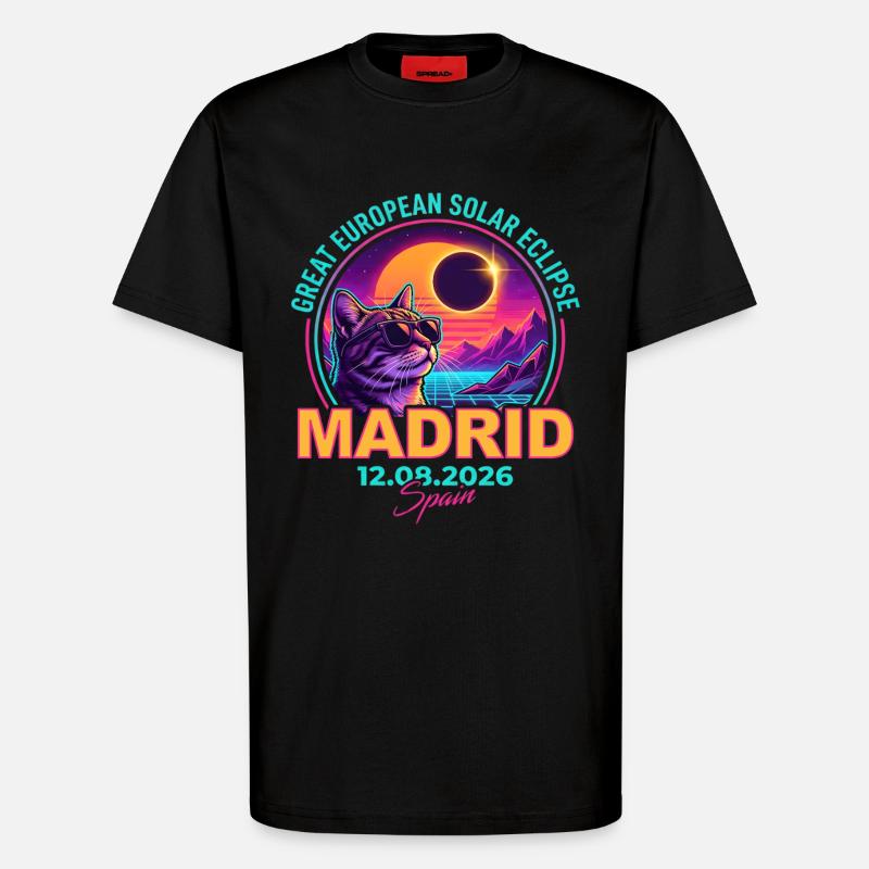 Solar Cat Madrid Eclipse 2026 - T-Shirt - made by SPREAD - SOLID BLACK