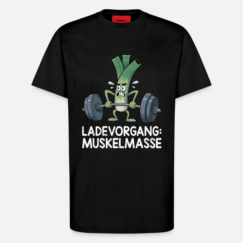 Weightlifter LOADING MUSCLE MASS Funny - T-Shirt - made by SPREAD - SOLID BLACK