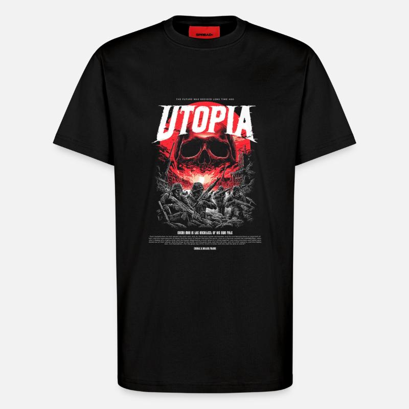 Utopia Crâne Rouge de Feu - T-shirt bio décontracté fabriqué en UE - SOLID BLACK