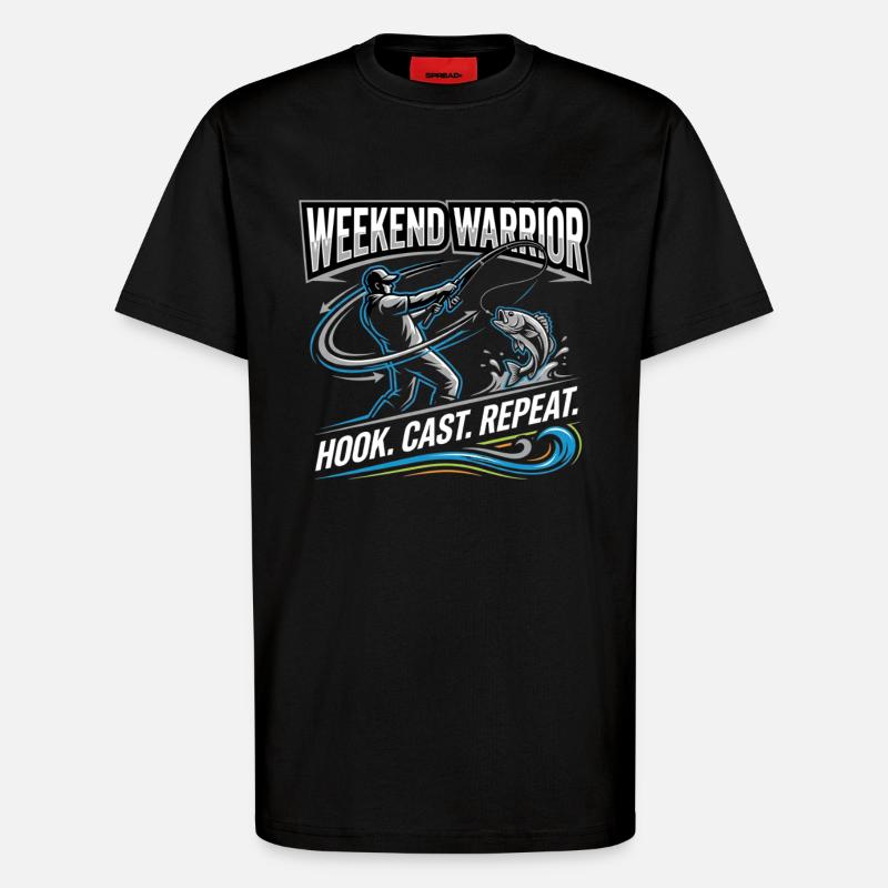 Weekend Warrior Hook Cast Repeat Angler - T-Shirt - made by SPREAD - SOLID BLACK
