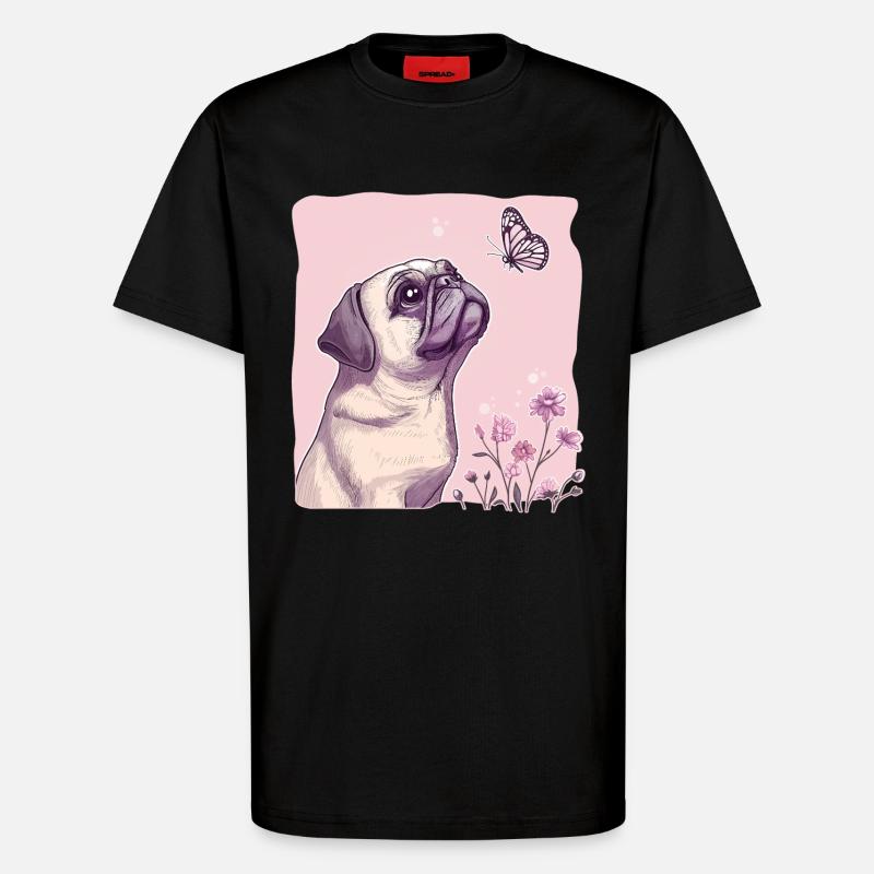 Mops mit Schmetterling - T-Shirt - made by SPREAD - SOLID BLACK