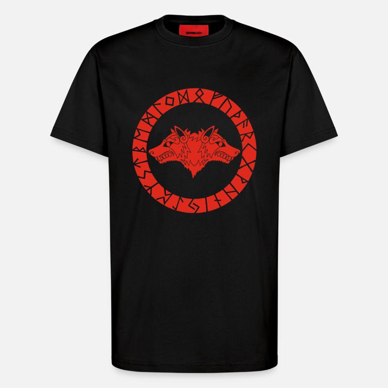 Roter Wikingerwolf mit zwei Köpfen - T-Shirt - made by SPREAD - SOLID BLACK