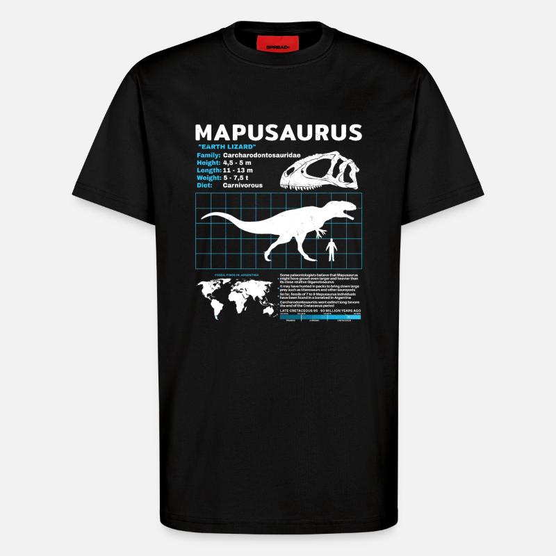 Mapusaurus Fact Sheet - T-Shirt - made by SPREAD - SOLID BLACK