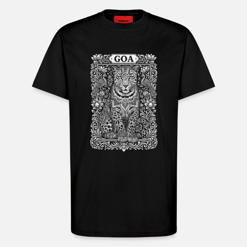 Mandala du léopard de Goa - T-shirt bio décontracté fabriqué en UE - SOLID BLACK