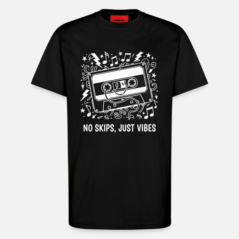 No Skips Just Vibes Cassette - T-Shirt - made by SPREAD - SOLID BLACK