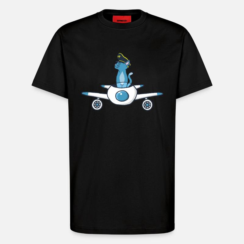 Flugzeugpilot Katze - T-Shirt - made by SPREAD - SOLID BLACK