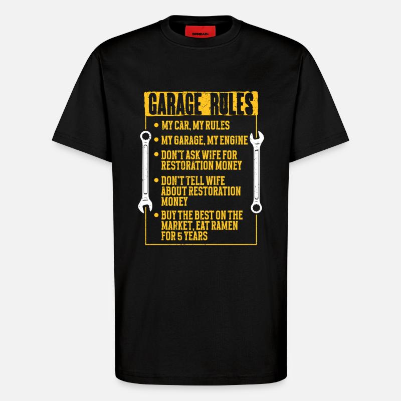 Auto Restauration Garage Rules - T-Shirt - made by SPREAD - SOLID BLACK