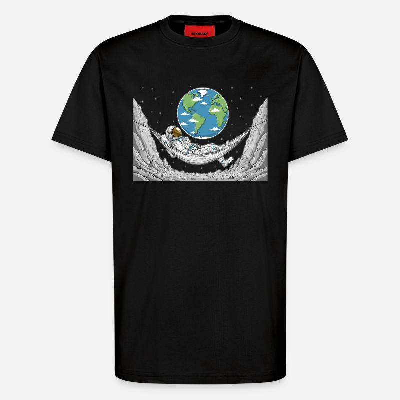 Astronaut Space Hammock Moon Earth Rest - T-Shirt - made by SPREAD - SOLID BLACK