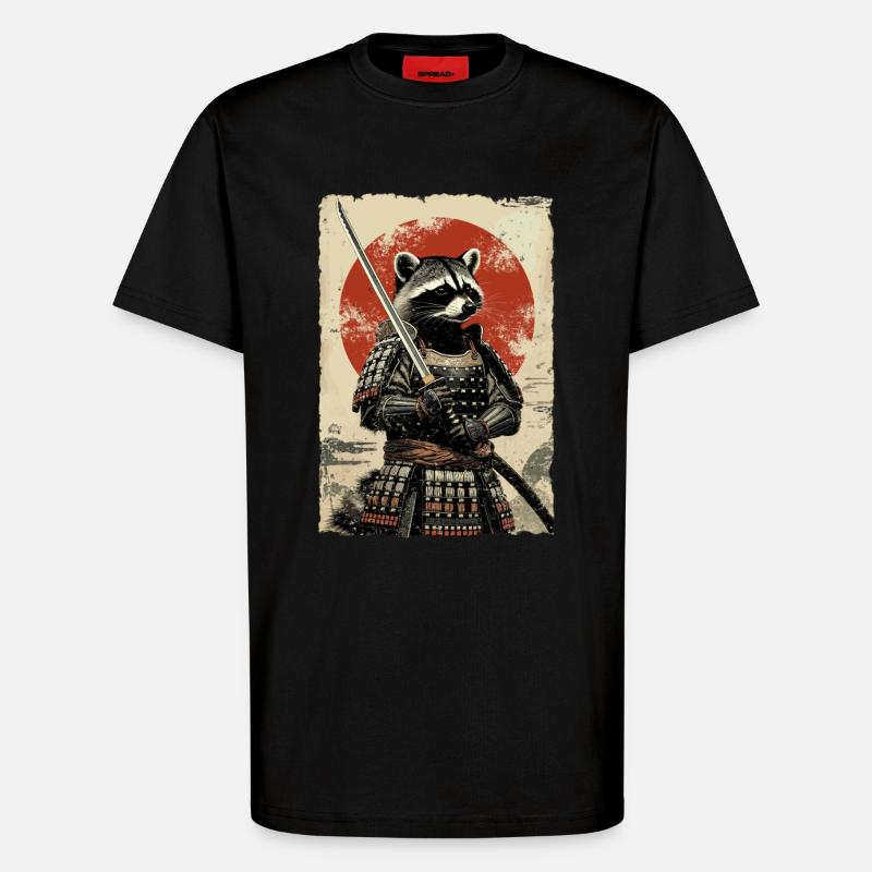 Samurai Waschbär Japanisches Ukiyo-e-Racoon Retro  - T-Shirt - made by SPREAD - SOLID BLACK