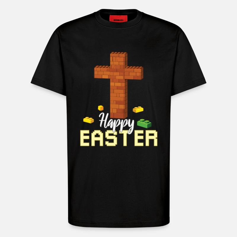 Master Builder Brick Builder Cross Happy Easter - T-Shirt - made by SPREAD - SOLID BLACK