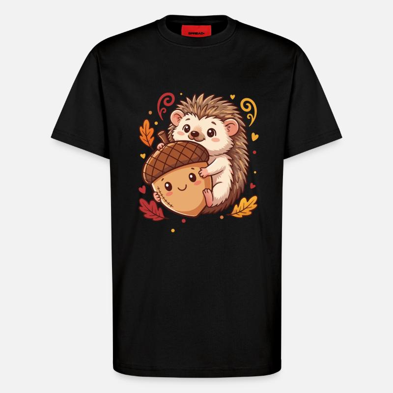 Süßer Igel mit Eichel Herbst - T-Shirt - made by SPREAD - SOLID BLACK