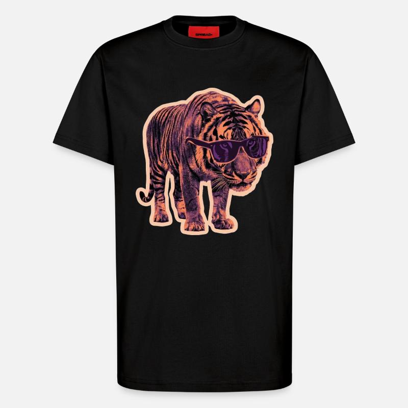 Tiger Sonnenbrille Risographie - T-Shirt - made by SPREAD - SOLID BLACK