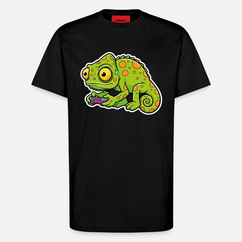 Chameleon Gamer Controller Videospiel-Maskottchen - T-Shirt - made by SPREAD - SOLID BLACK