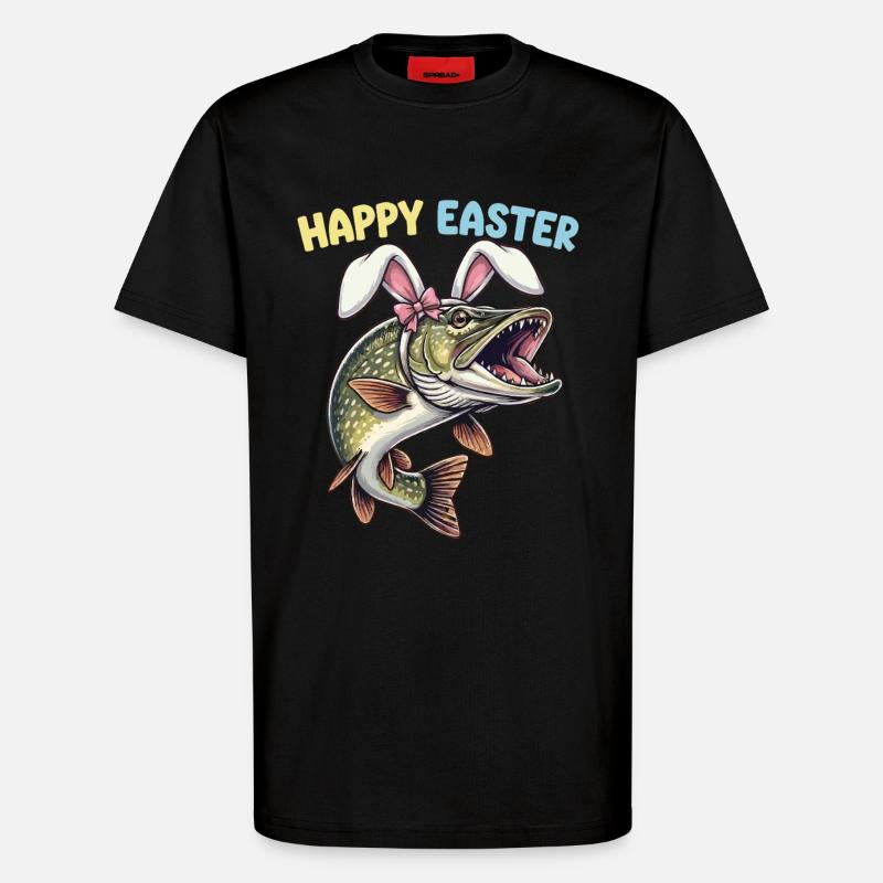 Easter fish pike with rabbit ears - T-Shirt - made by SPREAD - SOLID BLACK