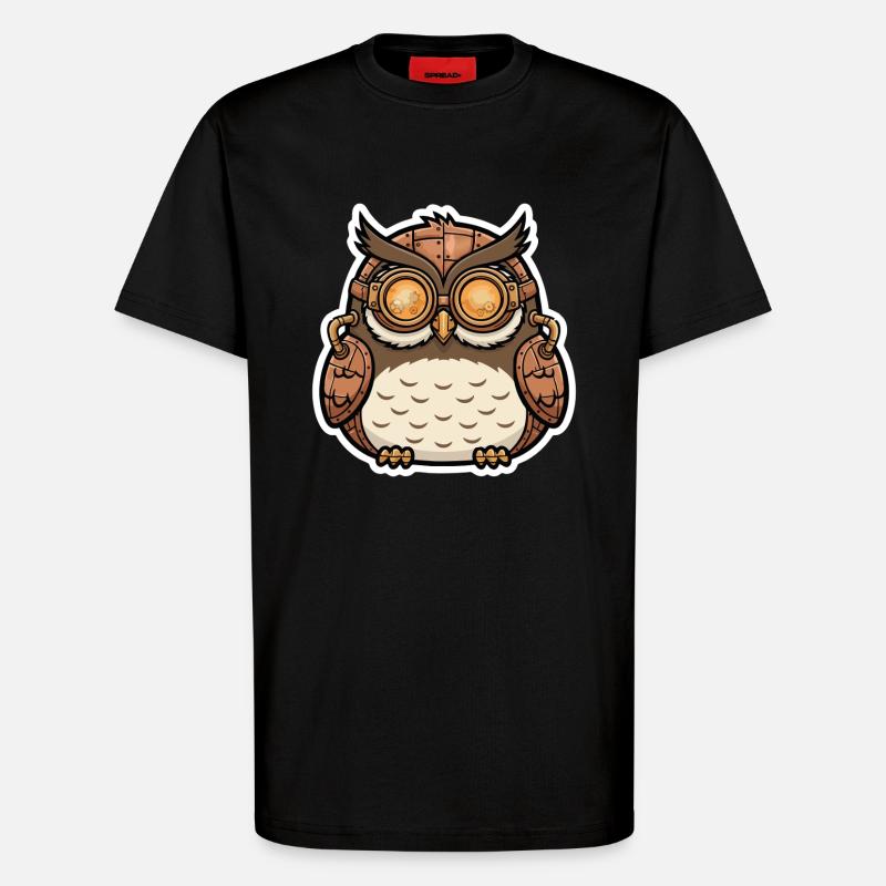 Eule Steampunk Cyborg Brille Zahnräder - T-Shirt - made by SPREAD - SOLID BLACK