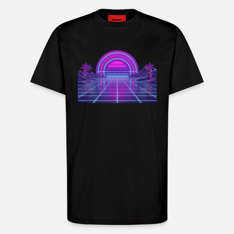 Motif néon Retro Synthwave Couchant - T-shirt bio décontracté fabriqué en UE - SOLID BLACK