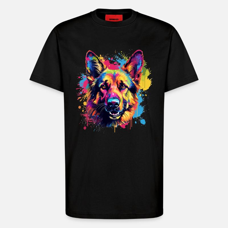 Deutscher Schäferhund Spritzkunst bunt - T-Shirt - made by SPREAD - SOLID BLACK