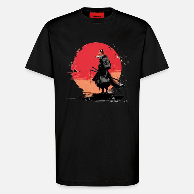 Fox Samurai at Sunset - T-Shirt - made by SPREAD - SOLID BLACK